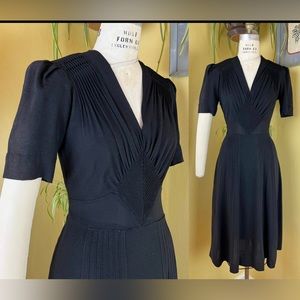 1930s 1940s true vintage black rayon crepe dress